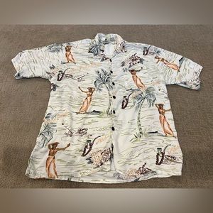 Vintage Gotcha Sport Hawaiian Aloha Mens Shirt Size XL Tropical Floral Luau Girl